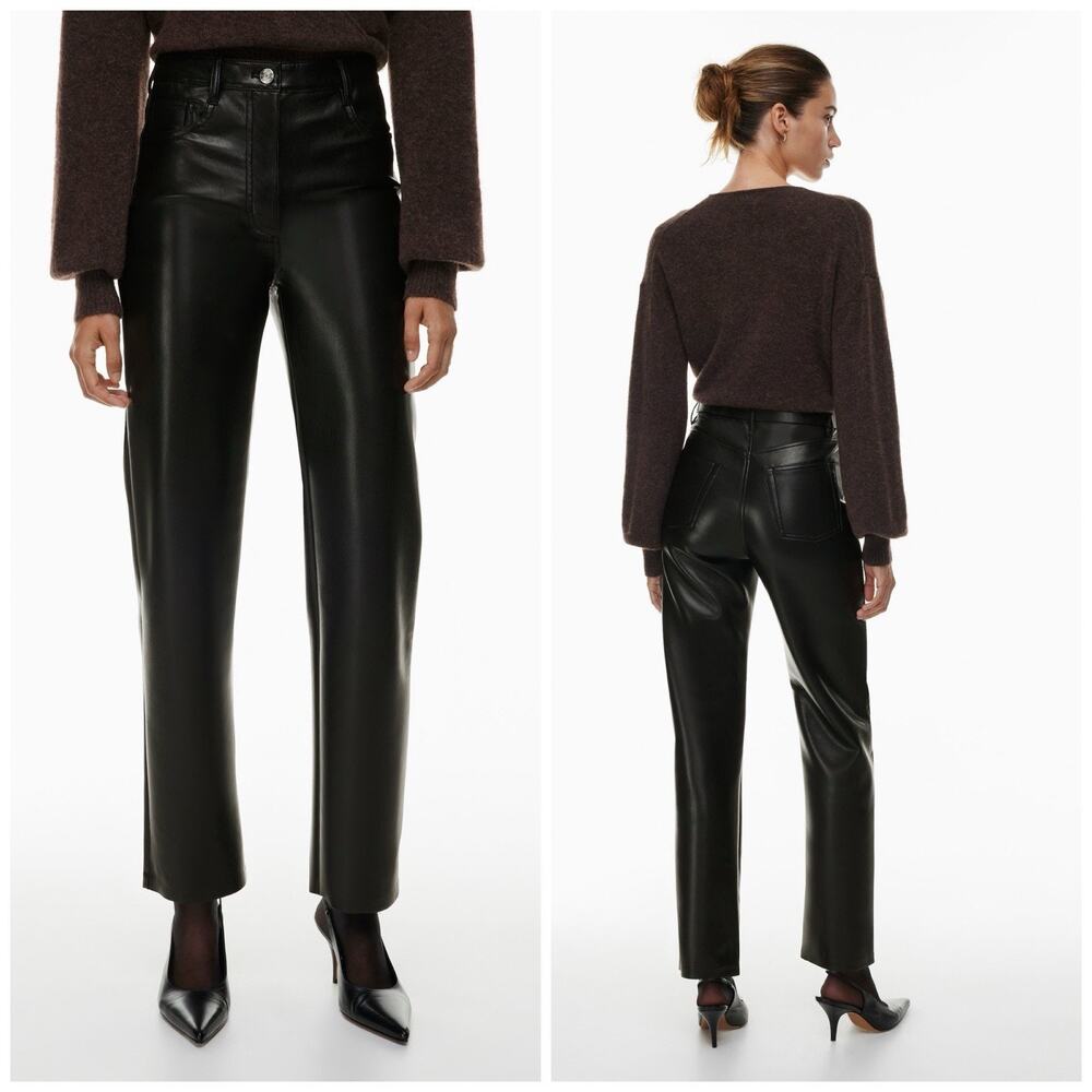 NWT Aritizia Wilfred The Melina Faux Leather Straight Pants Size 4 Black - Picture 2 of 14